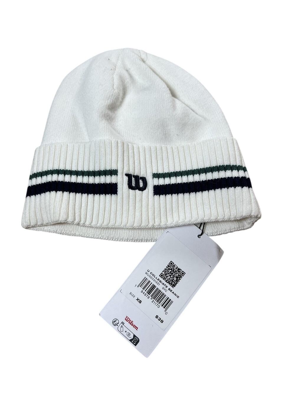 Wilson U Collegiate Beanie Womens XS White Striped Knit Lined Logo Winter